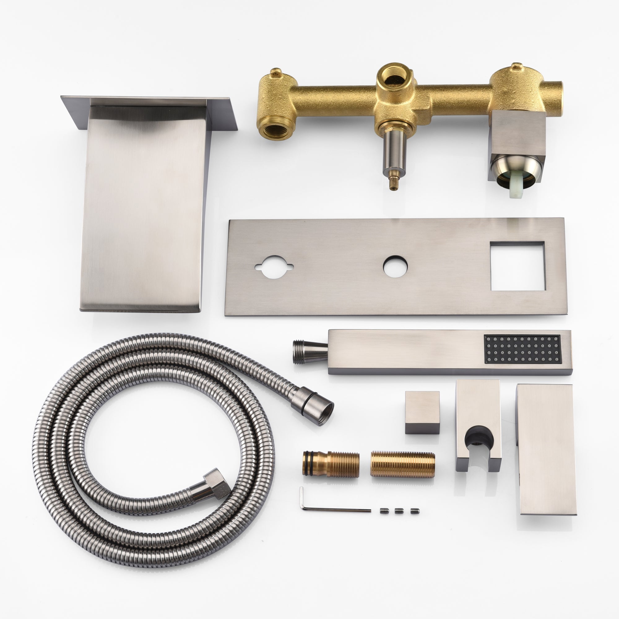 Sumerain Wall Mount Tub Filler Brushed Nickel with Waterfall Tub Spout and Handheld Shower, High Flow