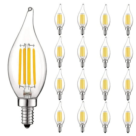 

Luxrite 5W E12 Vintage Candelabra LED Dimmable Light Bulbs 60W Equivalent 3000K Soft White 550 Lumens Flame Tip 16-Pack