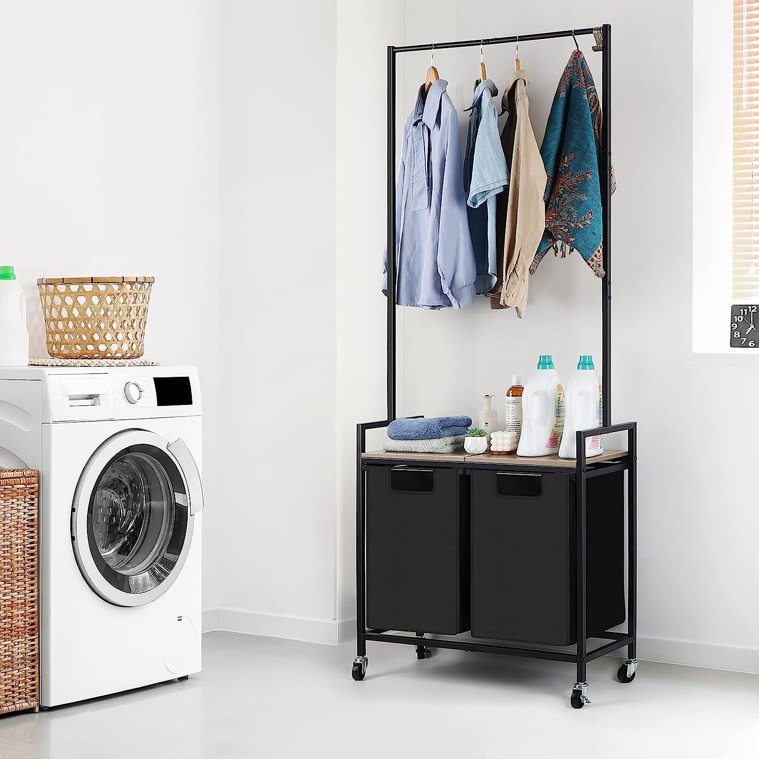 Laundry Hamper with Shelf Rolling Laundry Basket with 2 Removable Bags