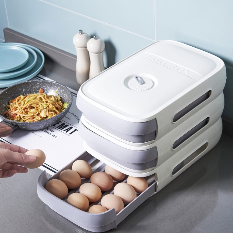 1pc White Plastic Egg Storage Container, Refrigerator Fresh-keeping &  Stackable Drawer Type Egg Tray For Kitchen