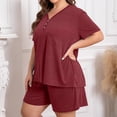 thumbnail image 5 of Domzest Womens Plus Size Short Pajama Sets V Neck Button Up Top & Drawstring Elastic Waist Shorts with Pockets 2026 Summer Loose Fit Sleepwear Sets Wine L, 5 of 7