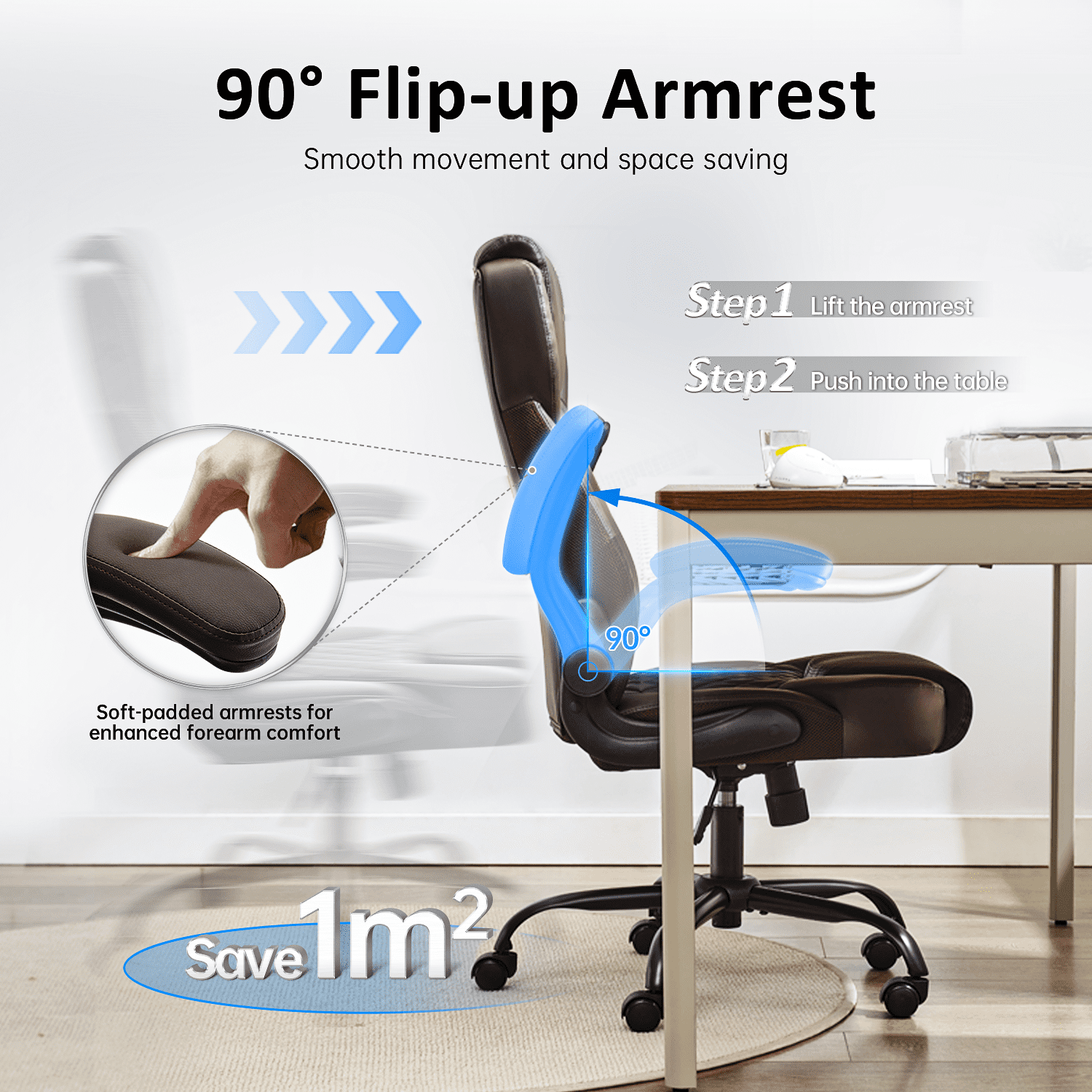 TMV 10-Position Adjustable Office Chair, Reclining Work Chair with Lumbar Support，Brown