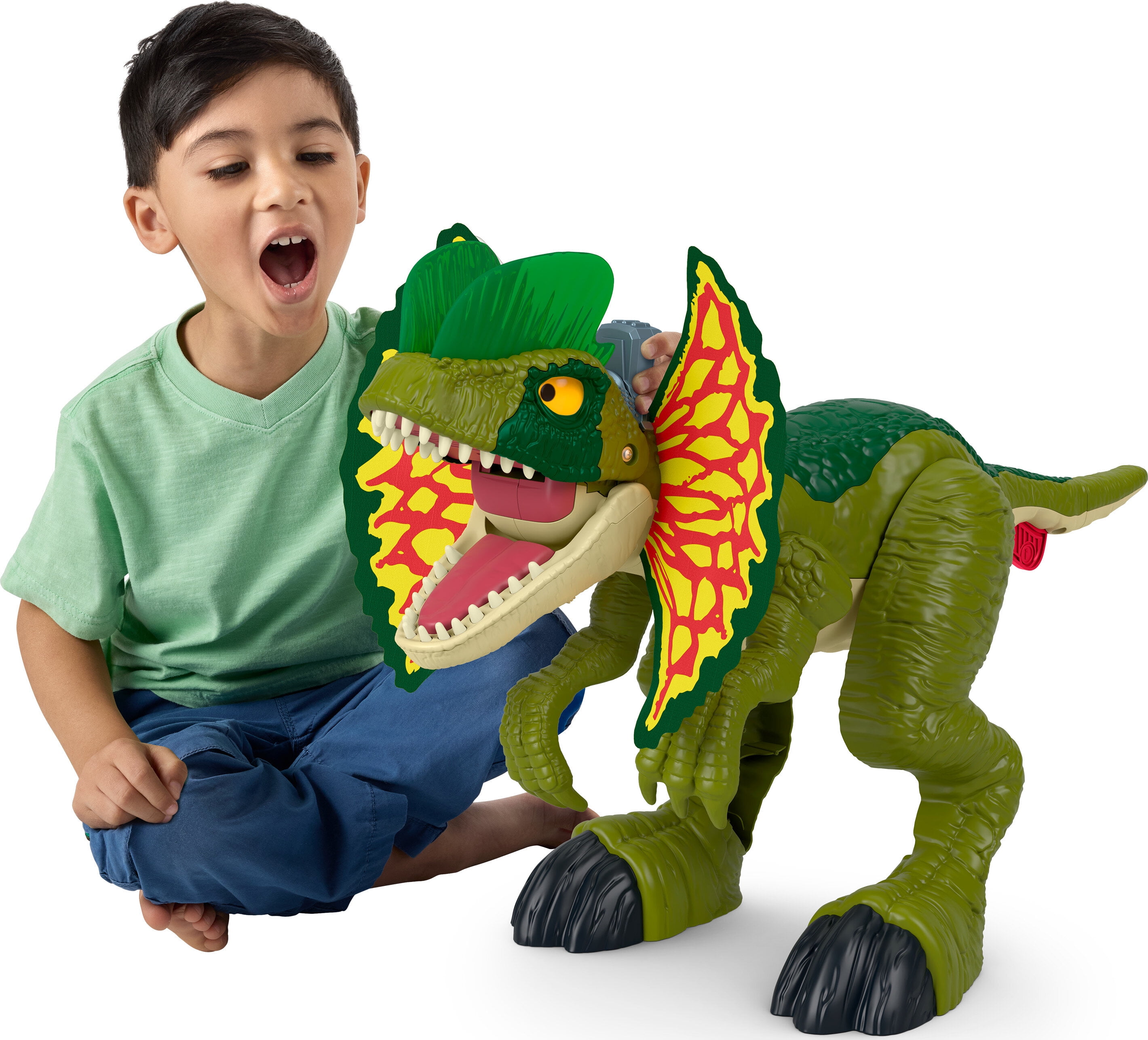 Imaginext Jurassic World Thrash Attack Dilophosaurus Dinosaur Toy with Lights & Sounds for Kids  (图3)