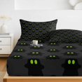 thumbnail image 6 of Queen Size Fitted Sheet Set - Halloween 3 Piece Bedding Sets 16" Deep Pocket Fitted Sheet with 2 Pillowcases, Black Spooky Green Eyes Ghost Floating Brushed Microfiber Hotel Luxury Bed Sheets, 6 of 9