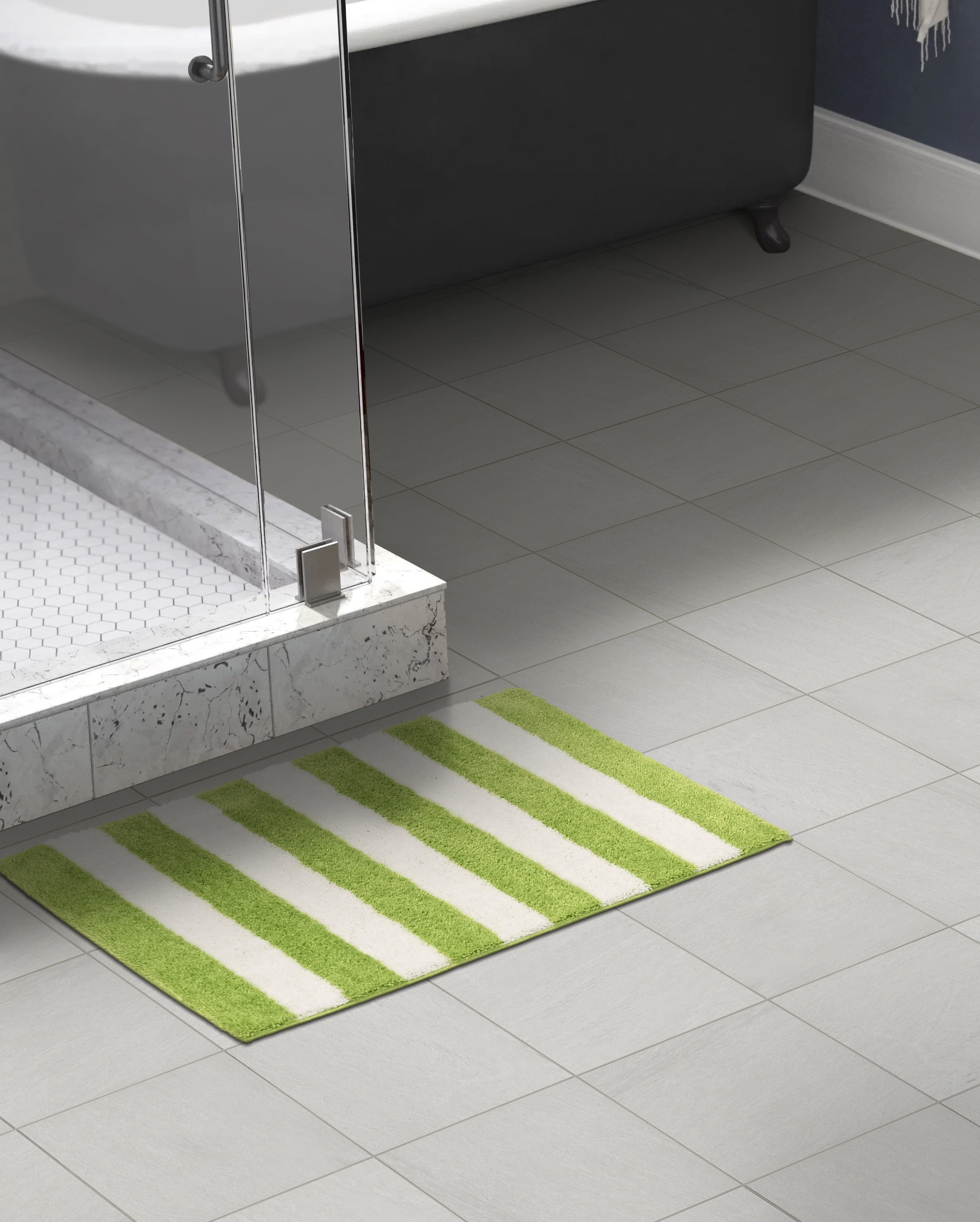 Garland Rug Beach Stripe Washable Lime Green/White Bathroom Rug, 21" x 34"