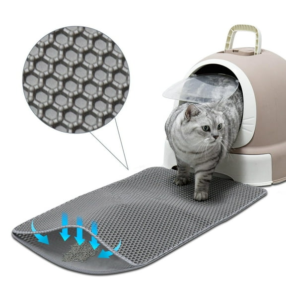 Cat Litter Mat for Pet Kitty Litter Box,Waterproof Cat Mat Honeycomb Double Layer Design,Soft on Paws,No Slip Cat Litter Trapping Mat,Machine Washable,Anti-Tracking - Grey,23.6 * 15.7"