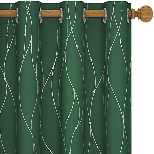 Deconovo Curtains Pair for Living Room, 95 Inch Long, Pack of 2 - Light Blocking Blackout Curtains with Dots Pattern (52 x 95 Inch, Dark Forest Green, 2 Panels)
