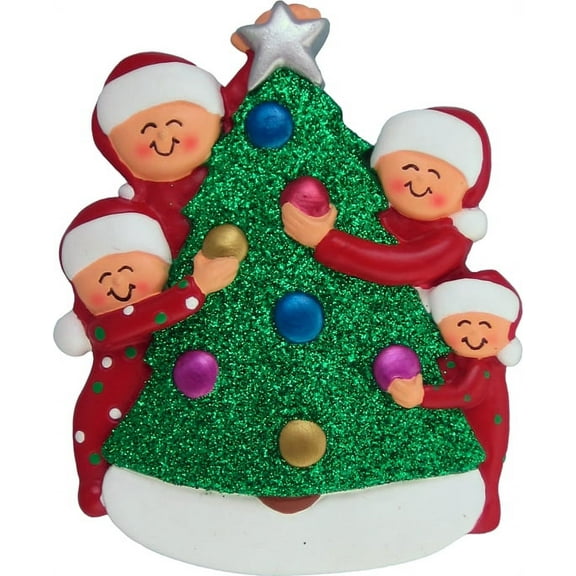 Family Decorating Tree 4 People Personalized Christmas Ornament DO-IT-YOURSELF