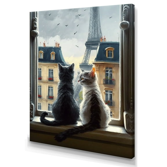 Designart Two Cats In Paris I Canvas Wall Art