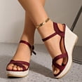 thumbnail image 2 of Rokment Womens Espadrilles Platform High Heels Dressy Sandals 2026 Fashion Casual Glitter Rhinestones Open Toe Ankle Strap Chunky Heels Dress Summer Shoes for Bride Wedding Wine Size 7.5, 2 of 7