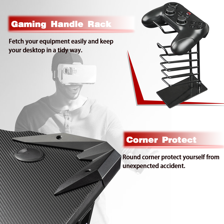U Shaped Computer Gaming Desk With LED Lights & Power Outlets 79" Inch Corner Office Desk With Monitor Stands U Shaped Gaming Desk Brown