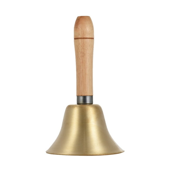 Loud Brass Hand Bell with Wooden Handle, Ideal for Wedding, Festival Decor, Food Line Alarm, School, Hotel Service, and Desk Ringbell