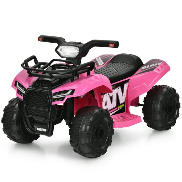Gymax VTT Quad 6 V à 4 Roues pour Enfants, Voiture à Chevaucher avec Musique, Klaxon, Lumière DEL, Rose