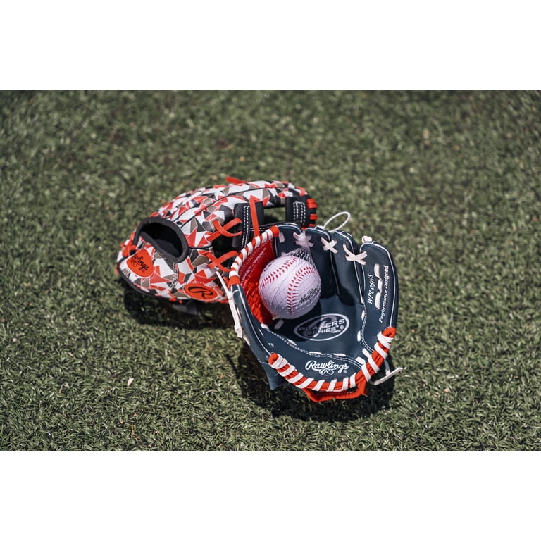 Rawlings Players Series Tee Ball Glove W/ Ball, 9.5 inch, Red/Navy