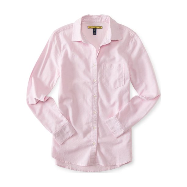 Aeropostale Camisa con botones Oxford para mujer, rosa, grande