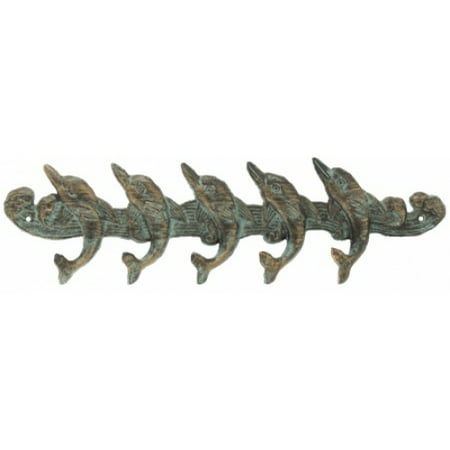 Nautical Coastal Verdi Cast Iron Playful Dolphins Wall Hook Rack Peg Decor