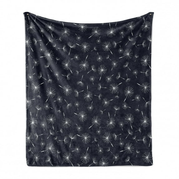 Dandelion Soft Flannel Fleece Throw Blanket, Abstract Floral Background Flourishing Nature Romantic Botanical Arrangement, Cozy Plush for Indoor and Outdoor Use, 60" x 80", Indigo White, by Ambesonne