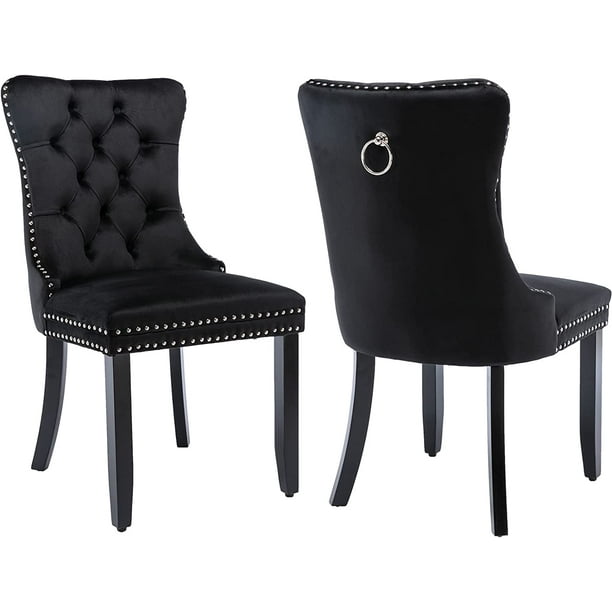 Black Velvet Dining Chairs Set of 2, Kitchen & Dining Room Chairs Set