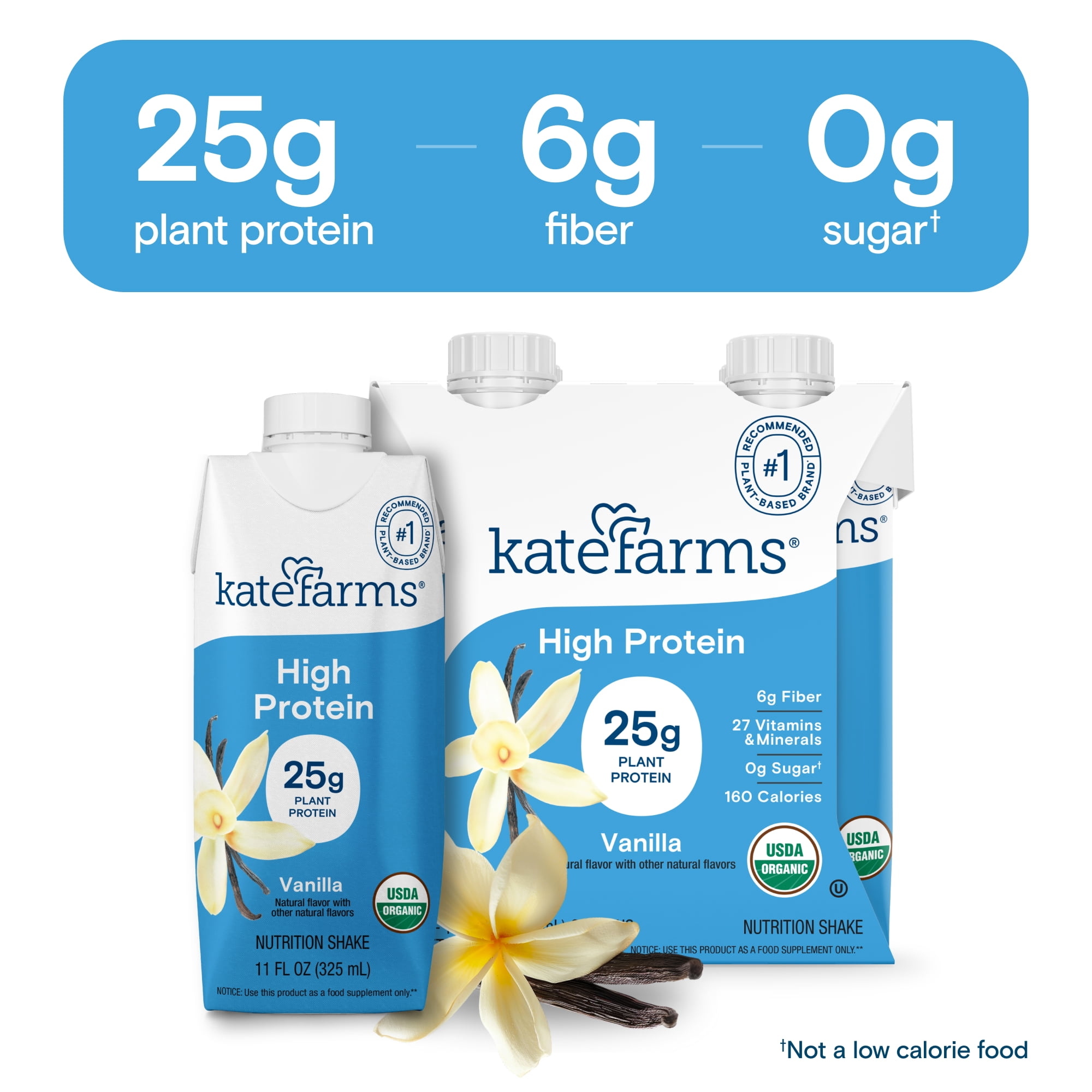 Kate Farms High Protein Nutrition Shake Vanilla, 4-pack 11oz
