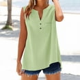 thumbnail image 2 of Dyfzdhu Linen Shirts for Women Sleeveless Loose Button Shirt Top Stand Solid Color Sleeve Collar Casual Summer Tank Tops Light Green, 2 of 9