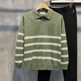 thumbnail image 3 of Ropa para hombre, polos a rayas, suéter de punto, moda japonesa Harajuku para hombre, beige, elegante, manga larga, 100 % nuevo, 3 of 4