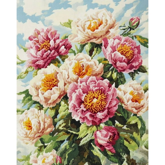 Printed Cross Stitch Kits Pink peony flowers Cross Stitch Pattern Embroidery Kit 16x20in