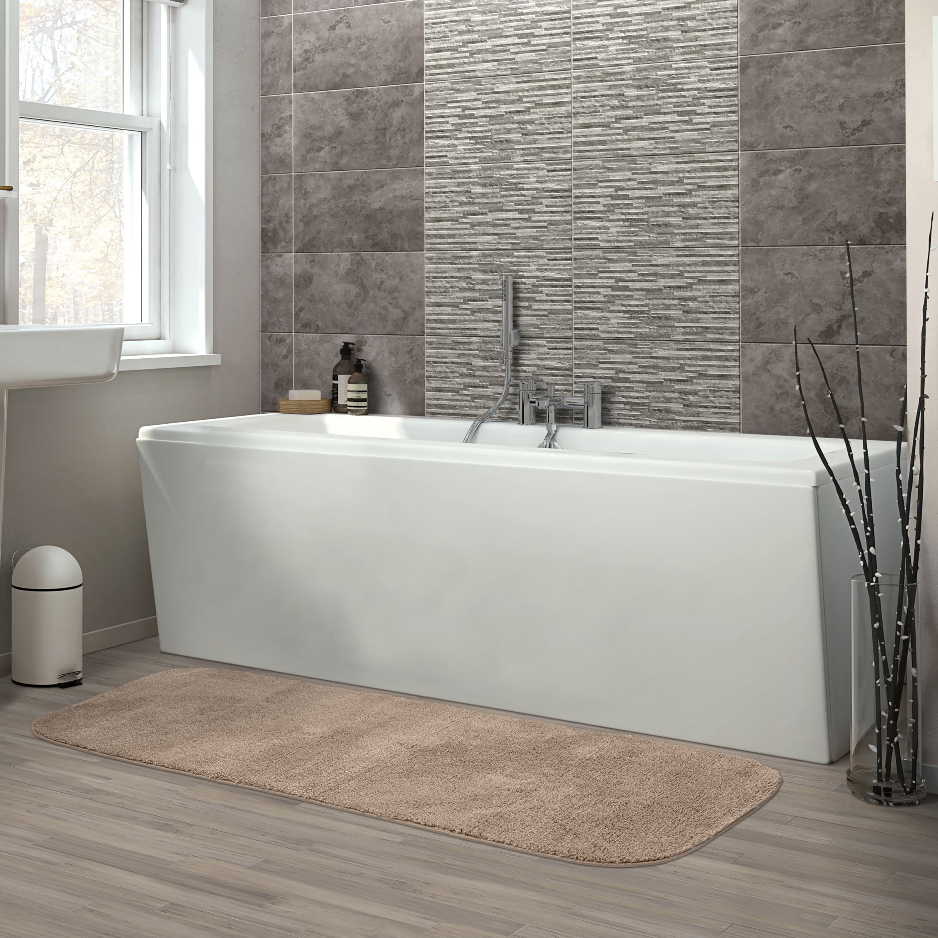 Garland Rug Traditional Washable Nylon Taupe Bathroom Runner, 22" x 60"