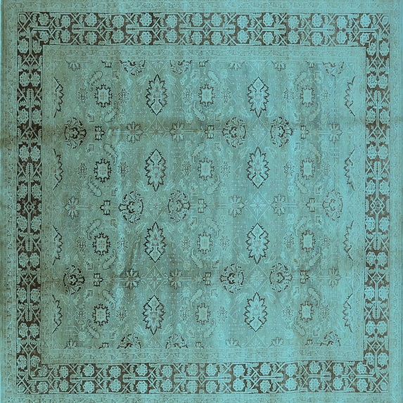 Ahgly Company Indoor Square Oriental Light Blue Industrial Area Rugs, 8' Square