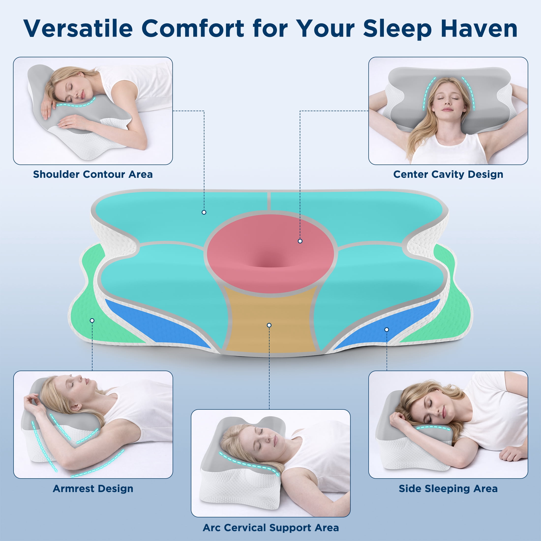 MOONORAH Cooling Bed Pillow for Neck & Shoulder Pain Relief, Cervical Support Contour Pillow for Side, Back, Stomach Sleepers, Orthopedic Memory Foam with Cooling Cover,Gray & White
