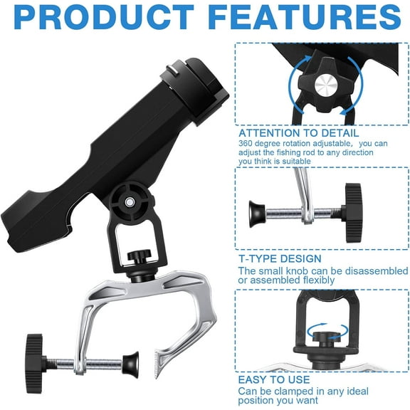 4 Pcs Fishing Boat Rods Holder 360 Degree Adjustable Folding Fishing Pole Holders with Large Clamp Opening for Boat Trolling Holder Pole Stand Rack Rod Bracket for Kayak Canoe Dock