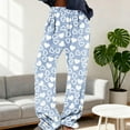 thumbnail image 5 of FRSASU Women's Valentine Pants Flannel Fuzzy Elastic Waist Wide Leg Love Heart Print Casual Pants Light Blue, 5 of 6