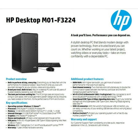 HP - Desktop - AMD Ryzen 5 - 12GB Memory - 512GB SSD - Dark Black