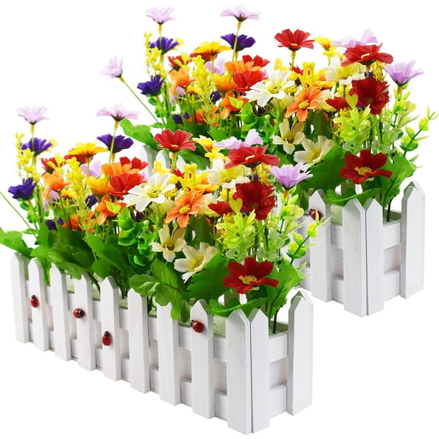 Plantas de flores artificiales XONOR, margaritas de colores mezclados con maceta