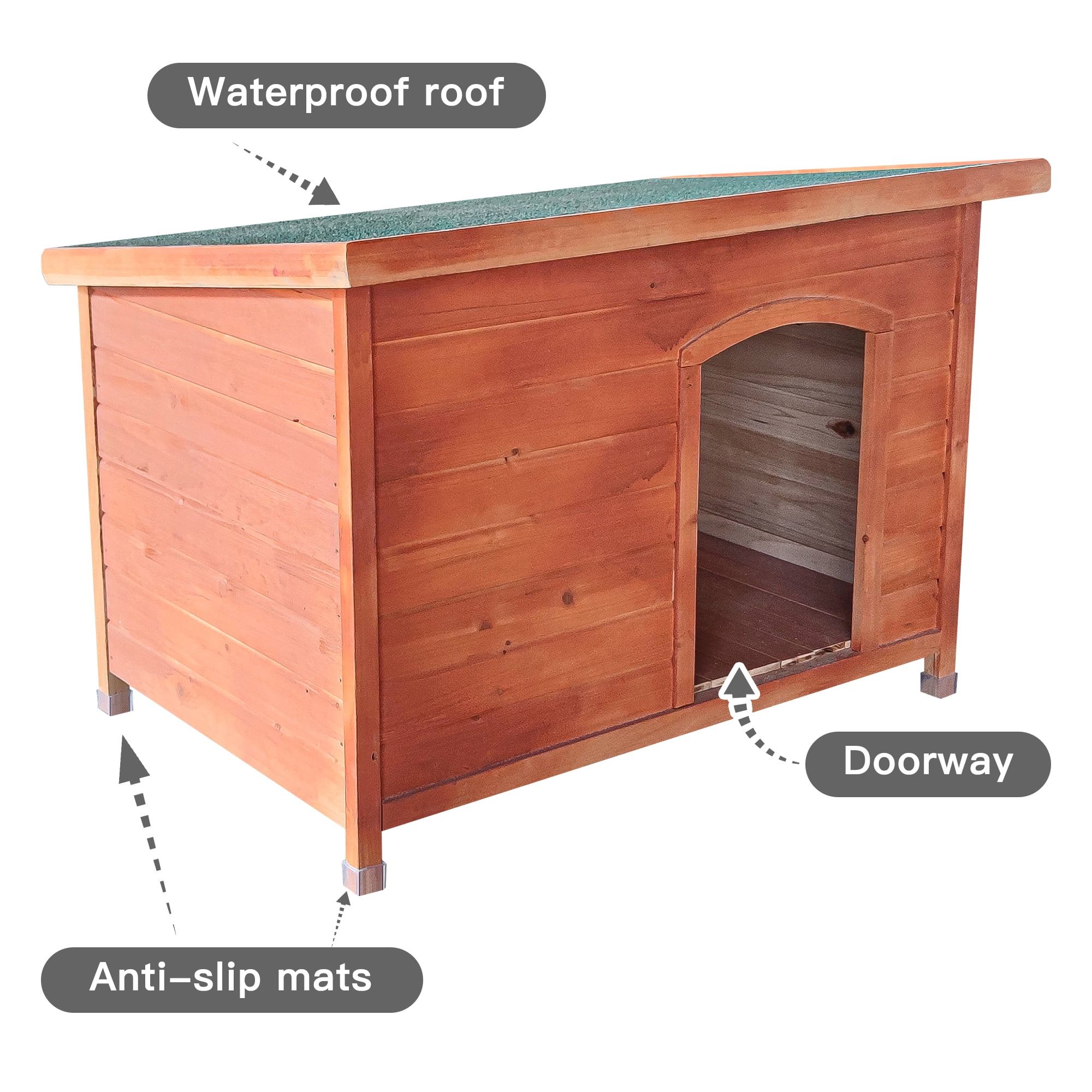 Pefilos 45" Outdoor Wood Dog Houses, Weatherproof Pet Cat House with Natural Door Cute Shelter Rabbit Hutch, Orange L Pefilos 45" Outdoor Wood Dog Houses, Weatherproof Pet Cat House with Natural Door Cute Shelter Rabbit Hutch, Orange L