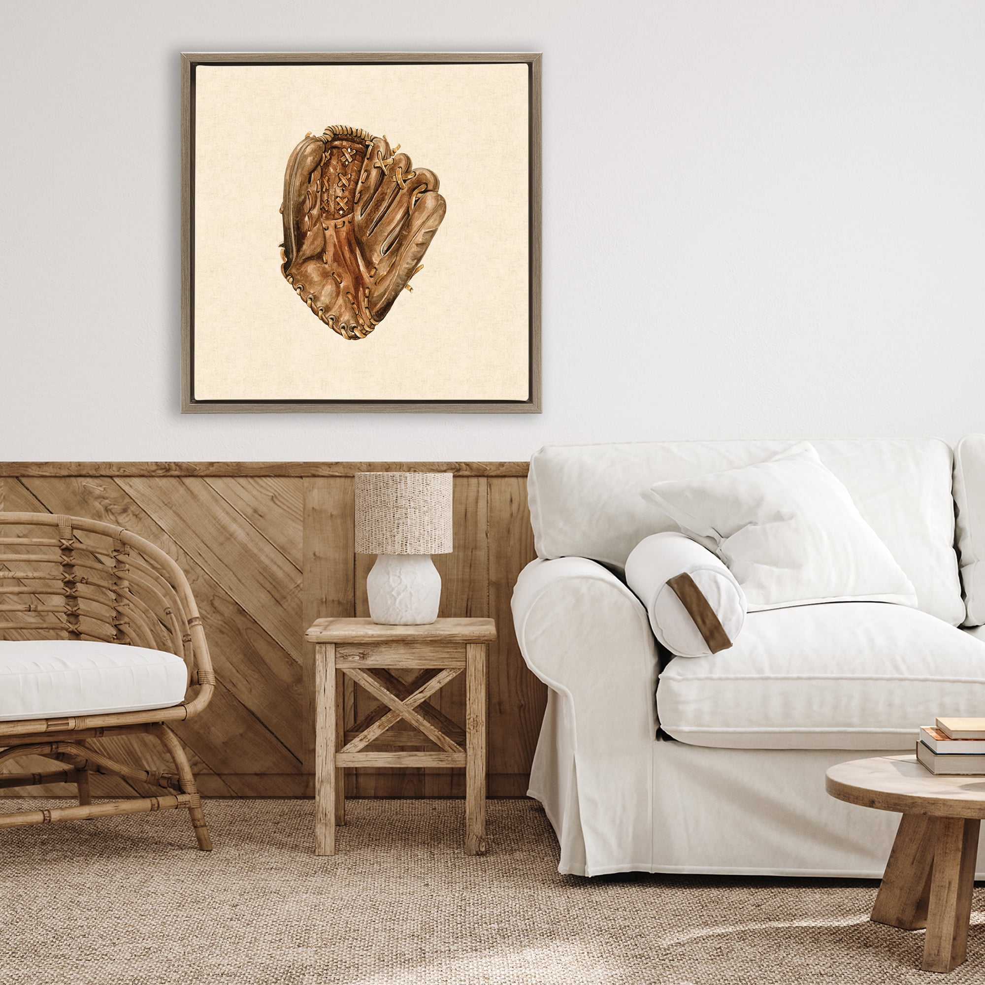 Stupell Industries All Star Baseball Glove Brown Framed Floater Canvas Wall Art, design by Bethany Sandoval