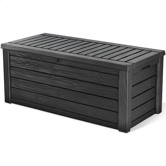 Keter Westwood Outdoor Deck Storage Box for Yard Tools, 150 Gallon, Dark Grey