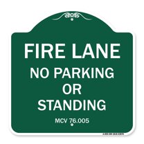 SignMission A-DES-GW-1818-23876 18 x 18 in. Designer Series Sign - Michigan Fire Lane No Parking or Standing, Green & White