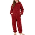 thumbnail image 4 of Ruyang Boys Fleece Jumpsuit Kids Girls Fuzzy Hooded Outfit Pockets Plain Zip Up Furry Winter Padded Warm Plush Onesie, 4 of 6