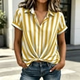 thumbnail image 2 of hoksml Women's Striped Blouse, Collared V Neck Short Sleeve Shirt, Twist Front Casual Daily Office Wear Top, 2 of 9