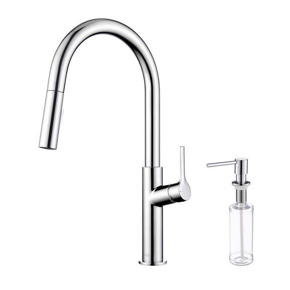 Kibi Fusion-T Single Handle Pull Down Kitchen Sink Faucet with Soap Dispenser - Chrome