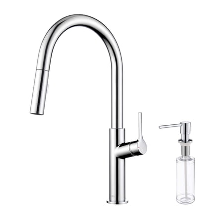 Kibi Fusion-T Single Handle Pull Down Kitchen Sink Faucet with Soap Dispenser - Chrome