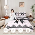 thumbnail image 3 of Manfei Girls Black Ribbon Bow Twin Comforter Sets 3-Piece,Kids Teens Bohemian Flower Bedding Set,Pink Reversible,Luxury Bedroom Decor, 3 of 6