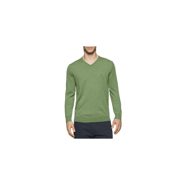 Suéter de Merino Calvin Klein para hombre, cuello en V, verde, pequeño