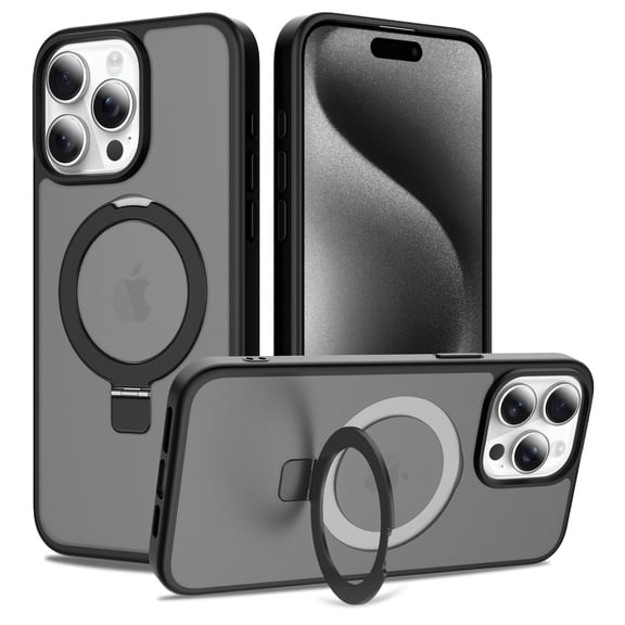 ELEHOLD Magnetic Case for iPhone 15 Pro Max, Shockproof Protective Case with Ring Kickstand,Black