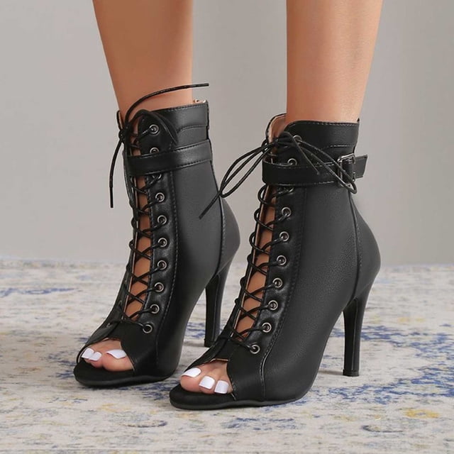 PPgejGEK Chaussures pour Femmes Sandales en Daim à Bride Bout Ouvert Bouche de Poisson Lacets devant Talons Hauts Jusqu'à 40 % de Réduction