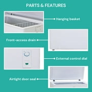 Koolatron Large Chest Freezer, 7.0 cu ft (195L),Manual Defrost Deep Freeze, Storage Basket, Space-Saving Flat Back, Stay-Open Lid, Front-Access Drain, White
