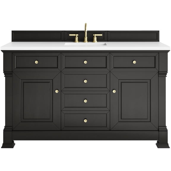 James Martin Vanities 547-V60S-BKO-3WZ Brookfield 60 in. Traditional Single Sink Bathroom Vanity - Black Onyx - with 3 cm White Zeus Silestone Top
