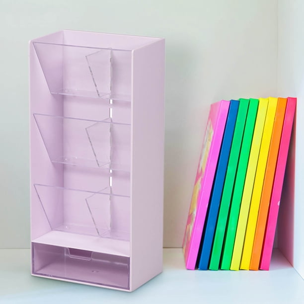 Estantería de almacenamiento de escritorio, estante transparente con partición plana, rack de organización de lápices inclinado, diseño de 2 niveles de metal, para oficina, alta capacidad,