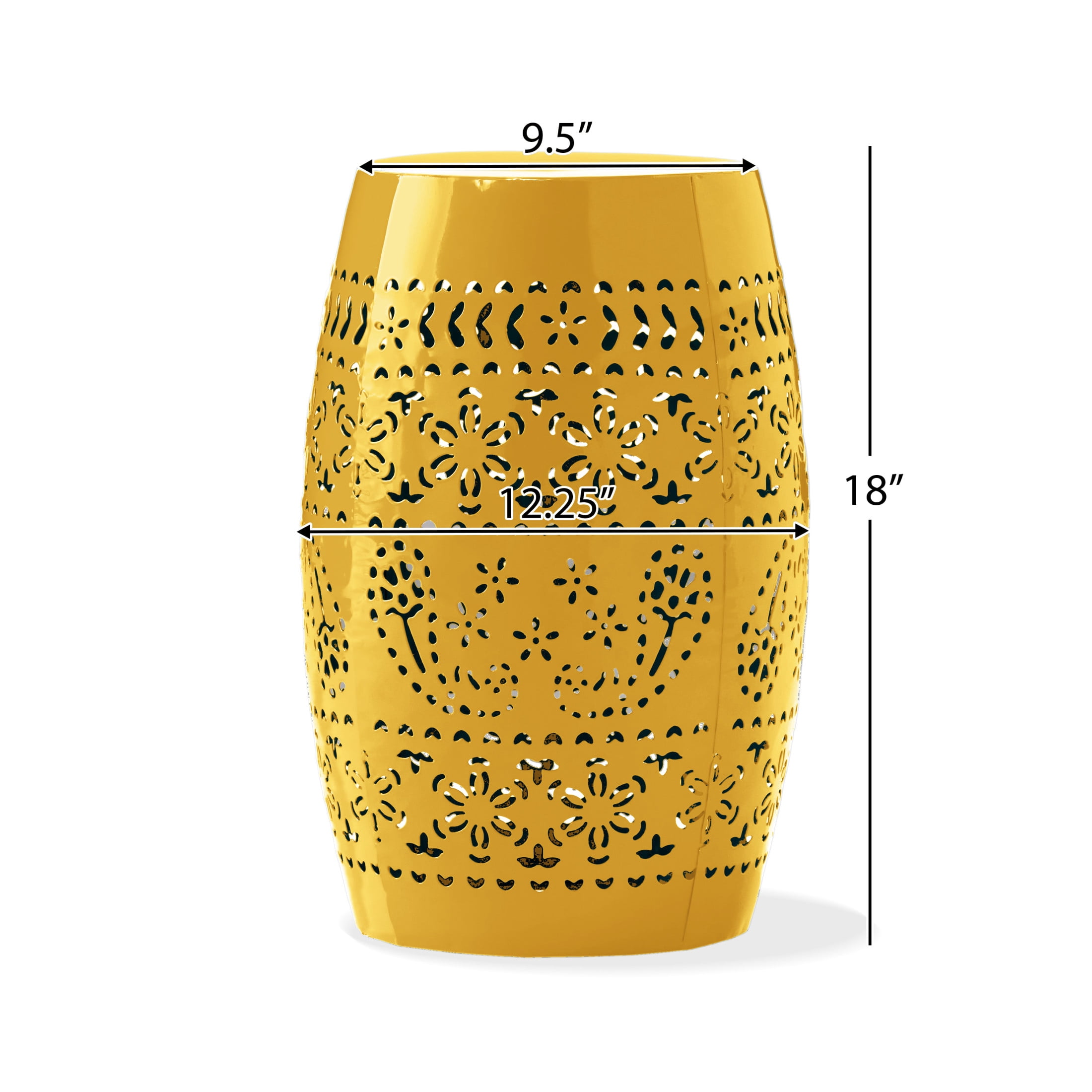 Christopher Knight Home 12" Outdoor Lace-Cut Iron Side Table, Decorative Barrel Accent Patio Table, Yellow