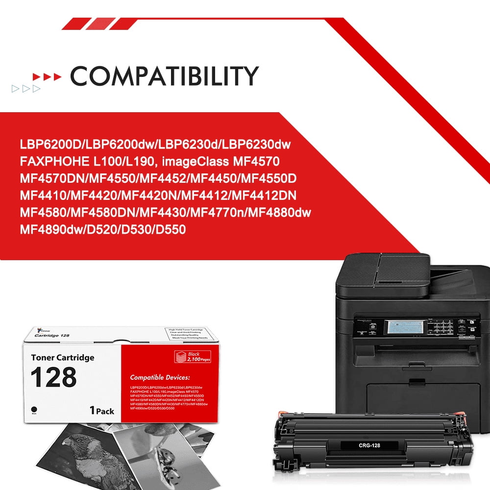 128 Black Toner Cartridges Compatible for Canon 128 CRG128 CRG 128 FaxPhone L100 ImageCLASS D530 D550 MF4450 MF4550 MF4570dw MF4770n FaxPhone L190 L100 Printer Ink Black 2-Pack